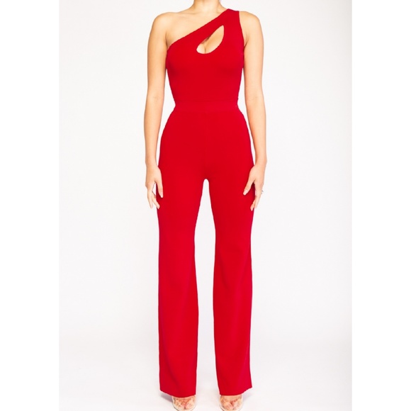 One Shoulder Sleeveless Wide Leg Knit Jumpsuit - Picture 3 of 7